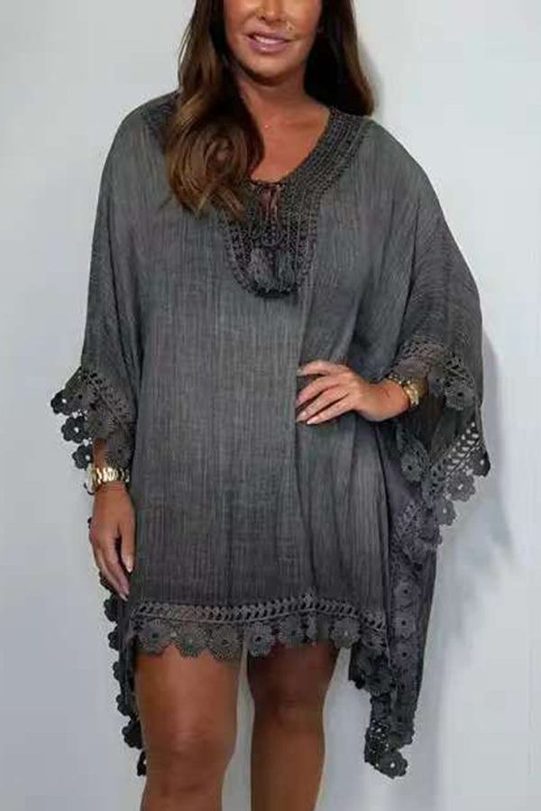 Color Lace Loose Cover Up Mini Dress
