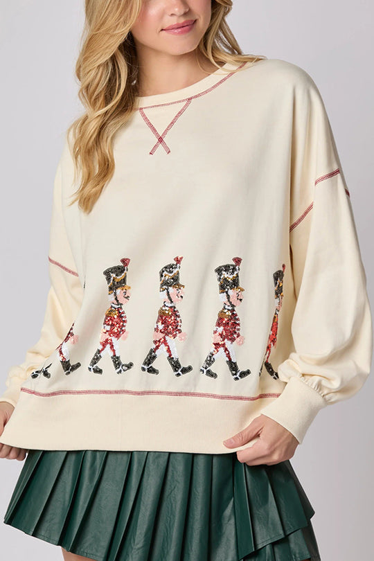Christmas Soldier Sequined Long Sleeve Sweatshirt
