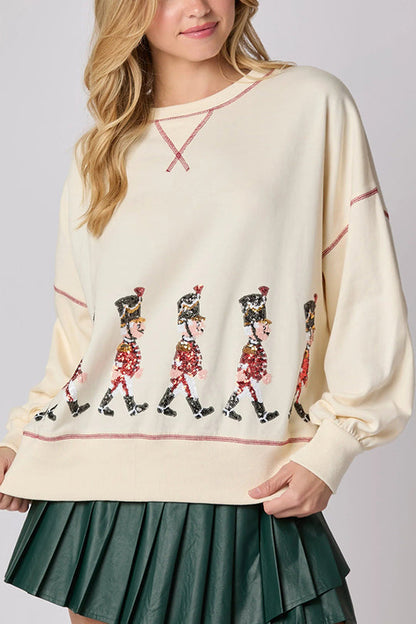 Christmas Soldier Sequined Long Sleeve Sweatshirt
