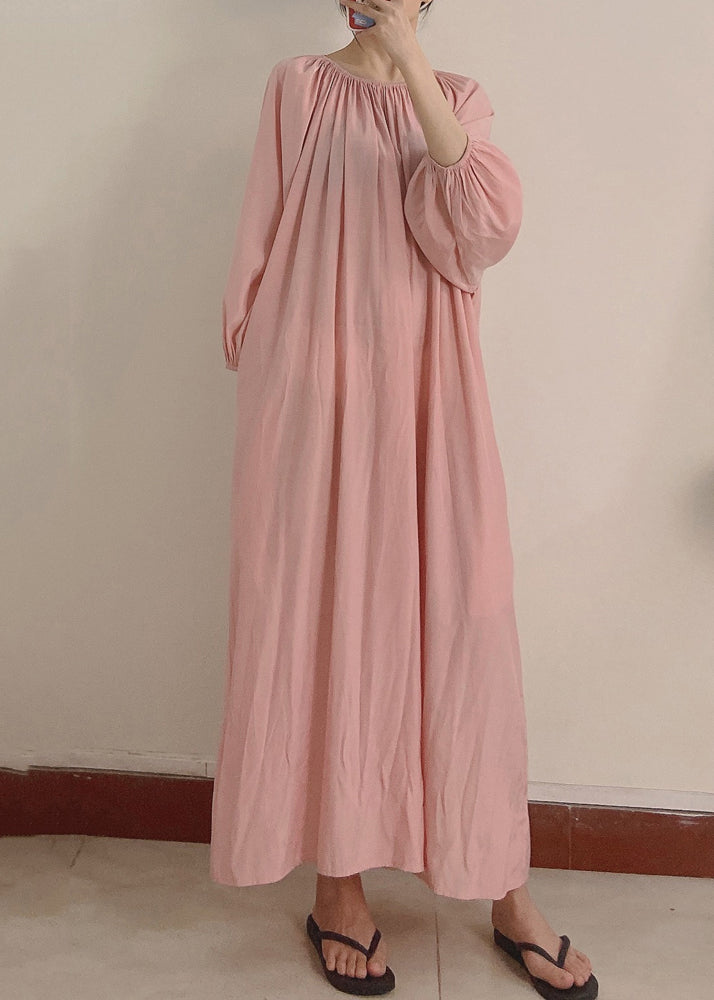 Pink Wrinkled Pockets Maxi Dress Long Sleeve Tt1044