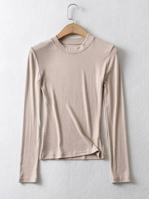 Clothing Cotton Kintted Tops Slim Elastic O-neck Full-sleeve T-shirt