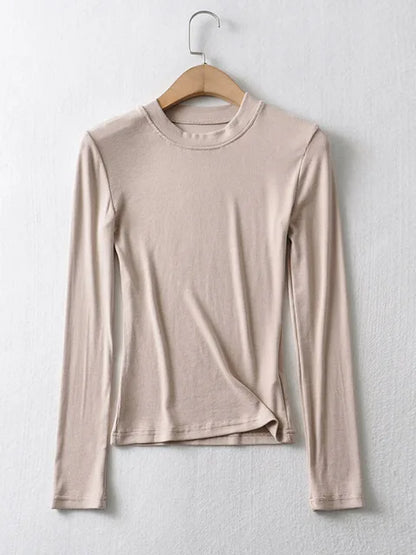Clothing Cotton Kintted Tops Slim Elastic O-neck Full-sleeve T-shirt