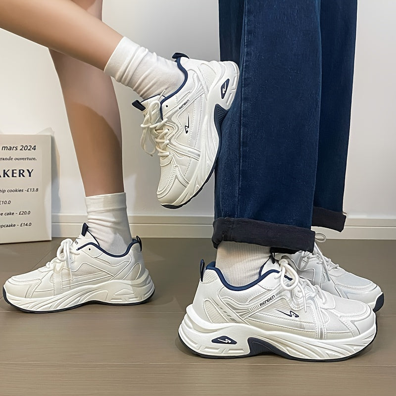 Sneakers Striped, Allseason Shoes With Thick Platform Sole, Breathable Mesh & Pvc Sole for Autumn & Spring Suitable for Stylish & Comfortable Everyday Wear Perfect Gift