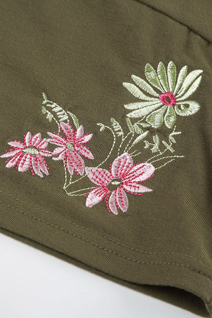 Cross V Neck Embroidered T-shirt