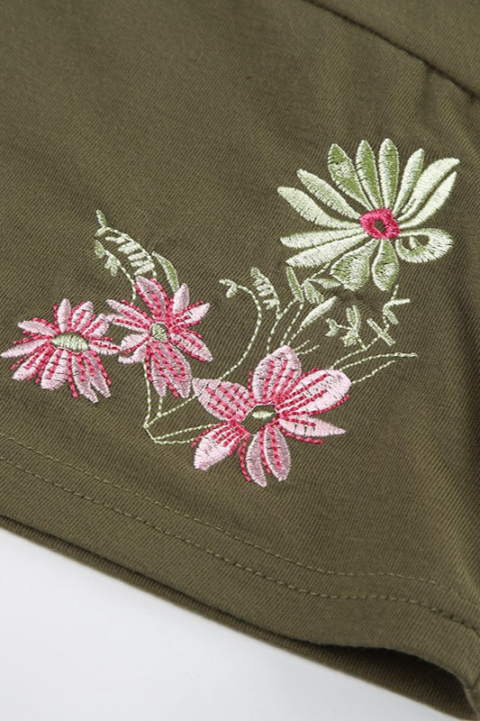 Cross V Neck Embroidered T-shirt
