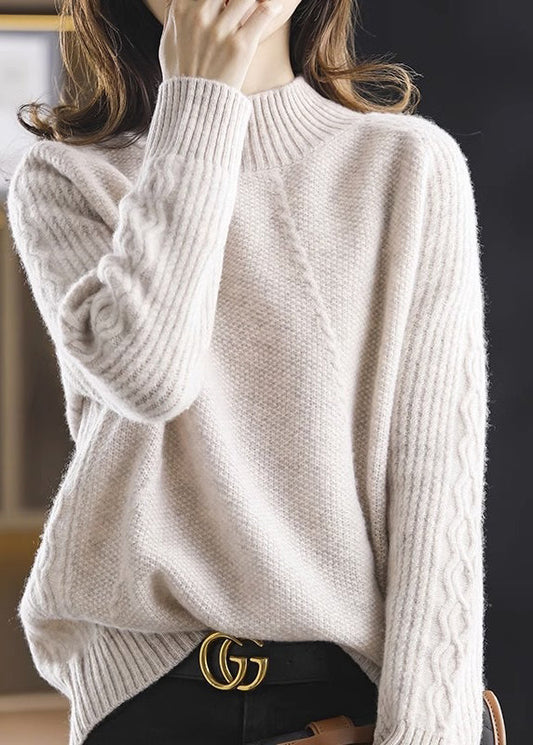 Modern Apricot Turtleneck Patchwork Thick Cotton Knit Sweaters Fall Qp044