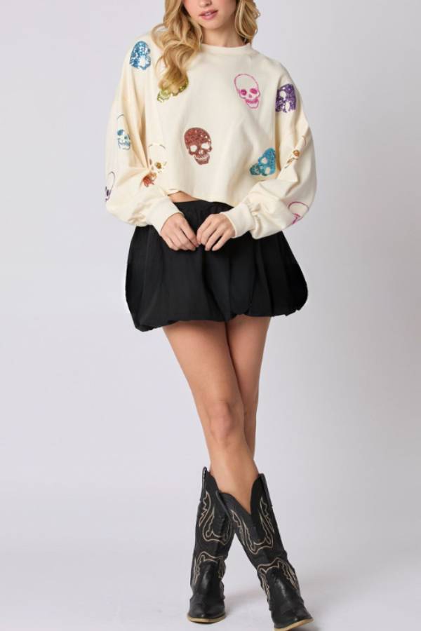 Halloween Skull Sequined Loose Sweatshirt