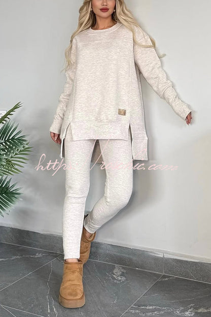 Color Crew Neck Long Sleeve Top and Stretch Pants Set