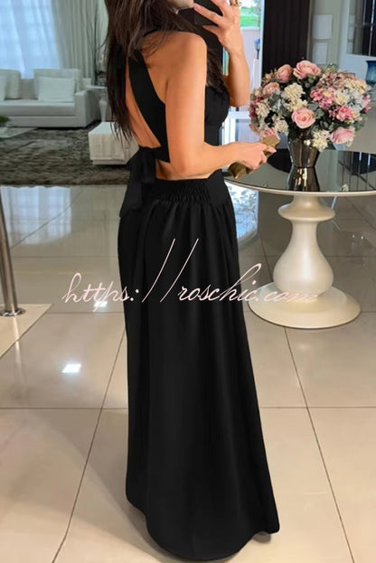 Color Cross Tie Backless Maxi Dress