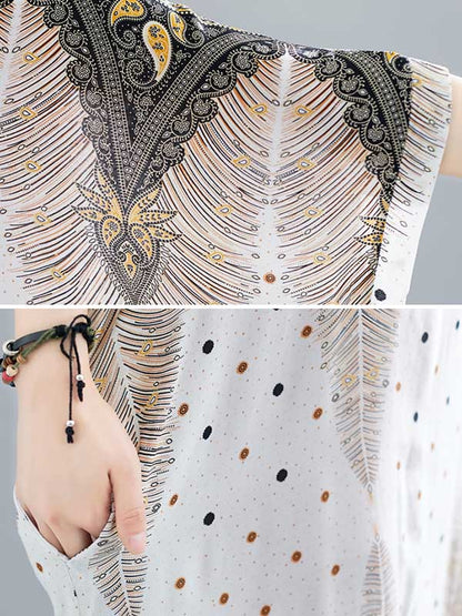 Printed V-neck Batwing Sleeve Maxi Dress