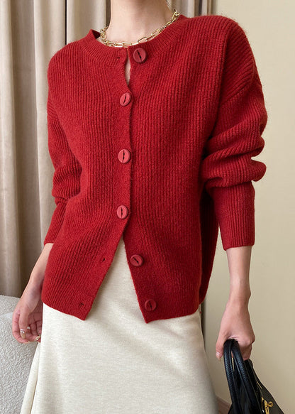 Loose Red Button Knit Coats Fall Af1036