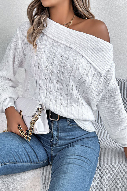 Color One Shoulder Long Sleeve Knitted Sweater