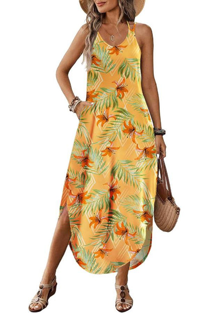 V-neck Halter Slit Beach Resort Maxi Dress