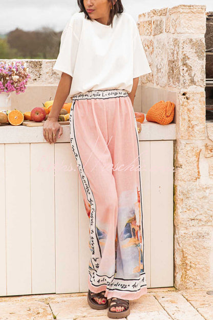 Unique Printed Elastic Waist Vacation Wide Leg Pants
