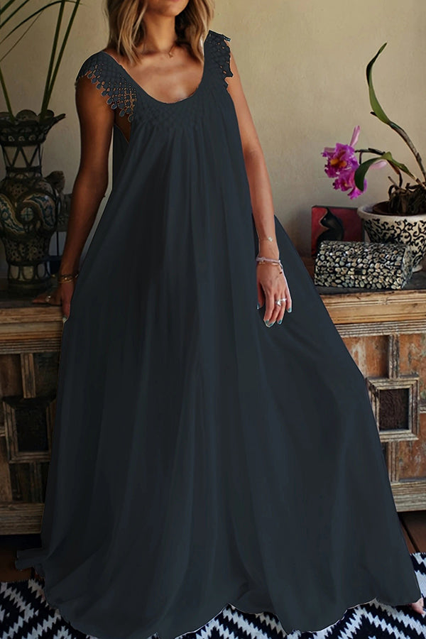 Color Tassel Round Neck Stitching Loose Maxi Dress