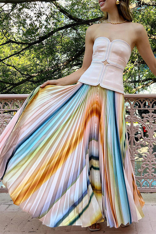 Watercolor Striped Midi Skirt