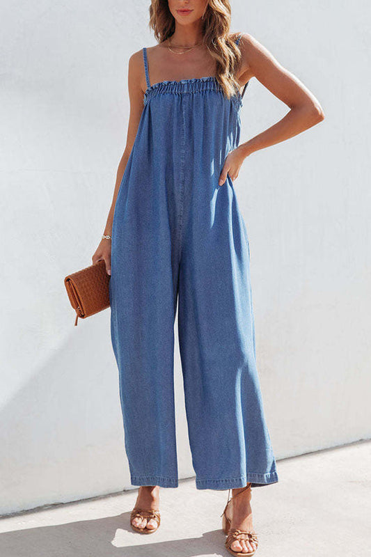 Slender Wide-leg Pants Cropped Overalls
