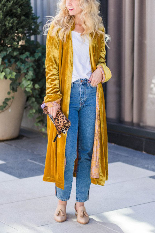 Velvet Cardigan Buttonless Outerwear Sweater