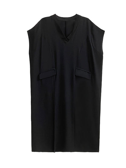 Loose Short Sleeves Asymmetric Color Split-joint Split-side V-neck Midi Dresses