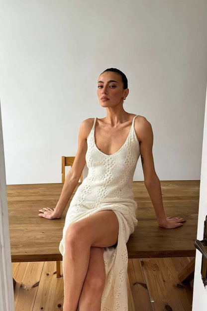 V Neck Split Maxi Dress