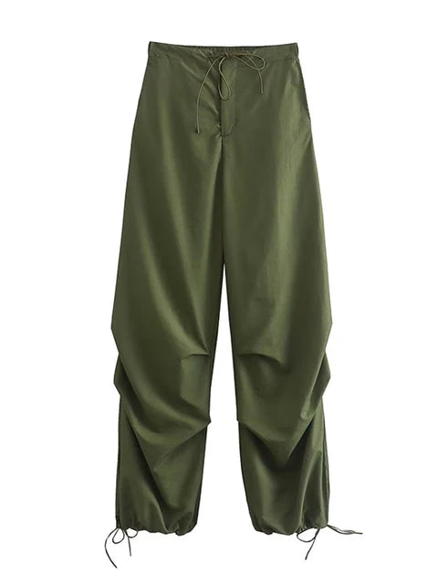 Parachute Cargo Pants Jogging Trousers High Elastic Waist Female Lady Boot Cut