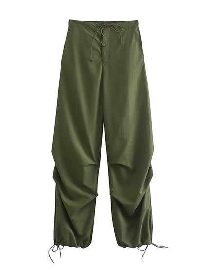 Parachute Cargo Pants Jogging Trousers High Elastic Waist Female Lady Boot Cut