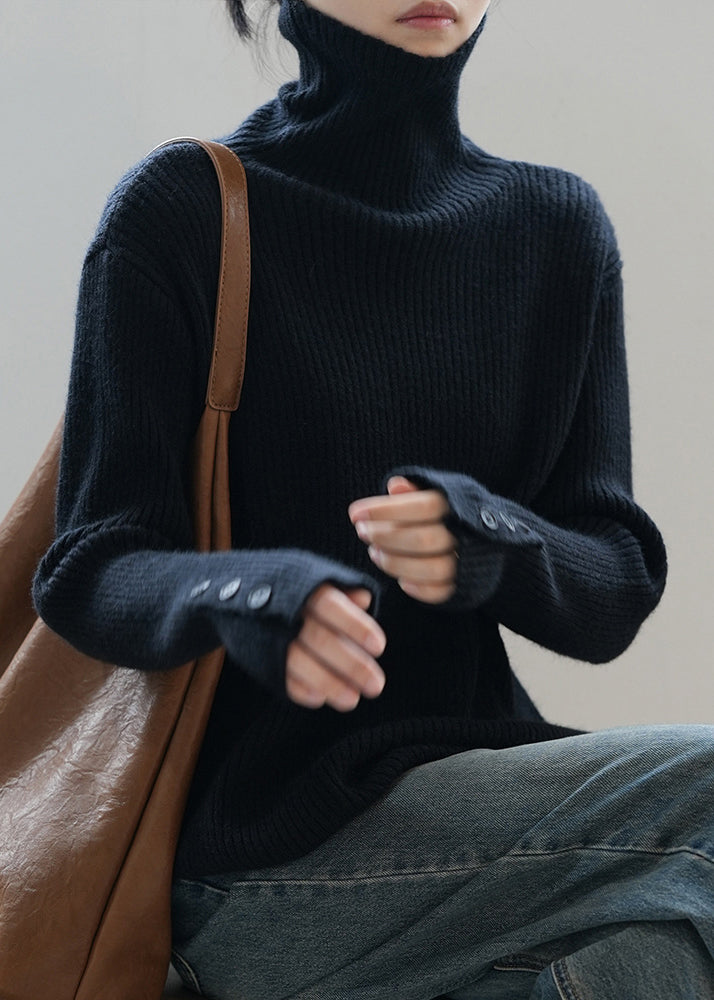 Boutique Camel Hign Neck Button Thick Knit Sweaters Fall Af1067