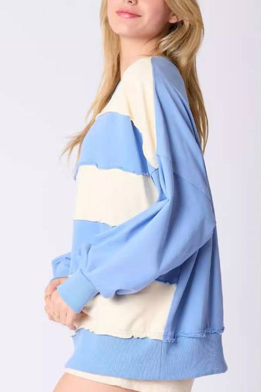Colorblock Striped Top Loose Long Sleeve Sweater