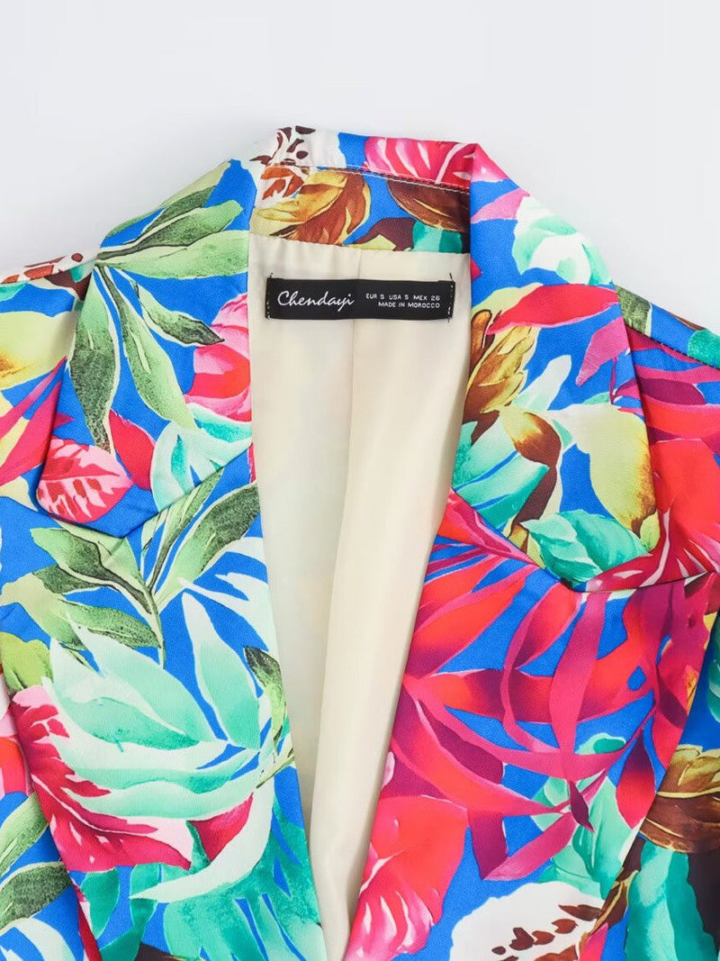 Print Blazer & Wide Leg Pant Coord Set
