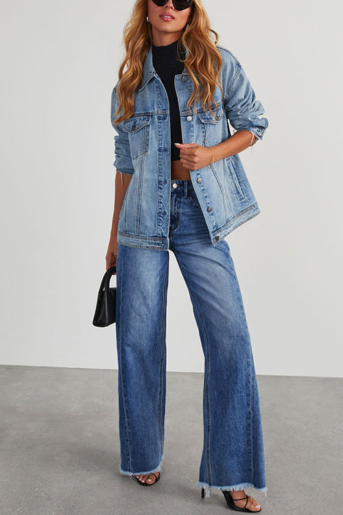 Raw Hem Distressed Wide Leg Denim Pants