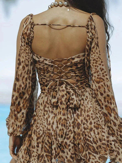 Lantern Cutout Sleeves Deep Neck Backless Romper