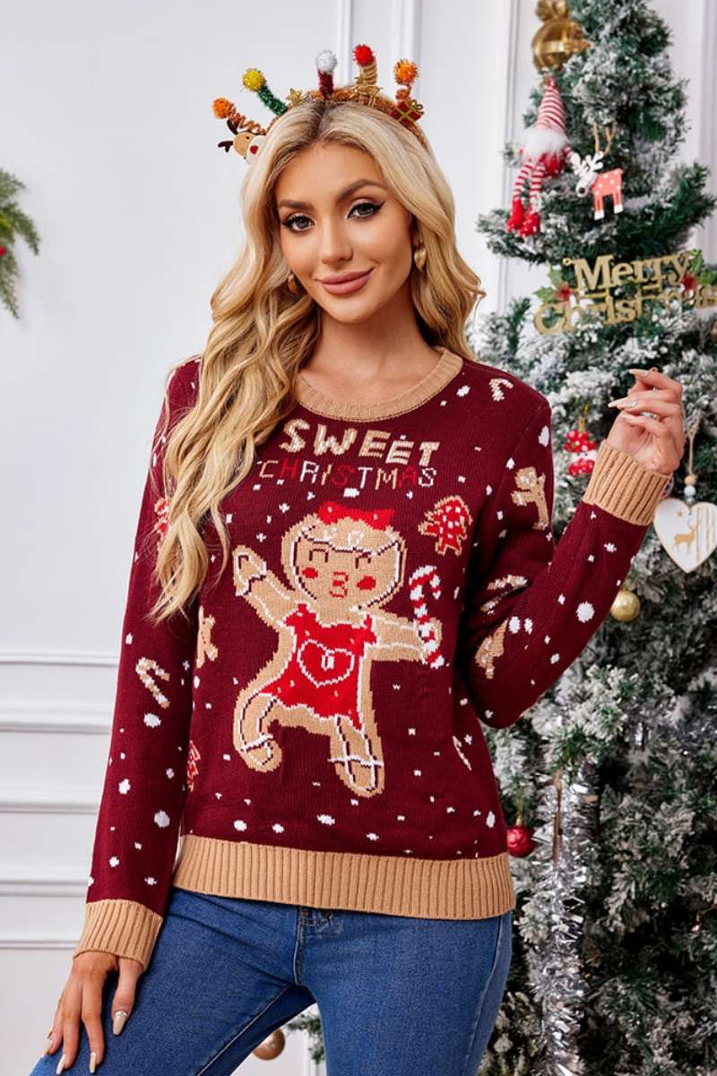 Crewneck Embroidered Sweater – Gingerbread Man