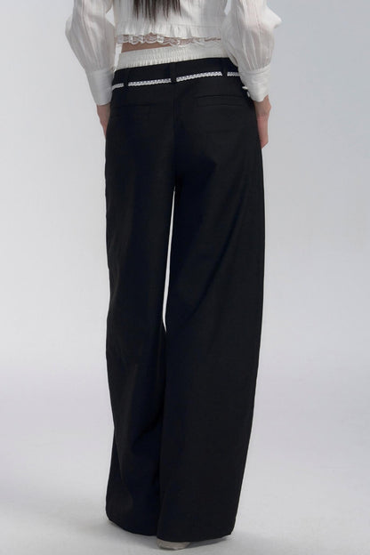 Drawstring Black Wide-leg Pants