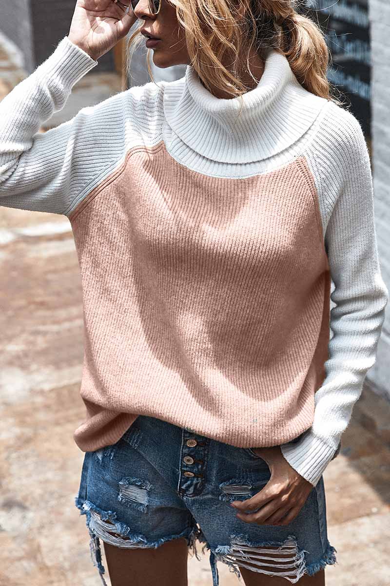 Contrasting High Neck Sweater