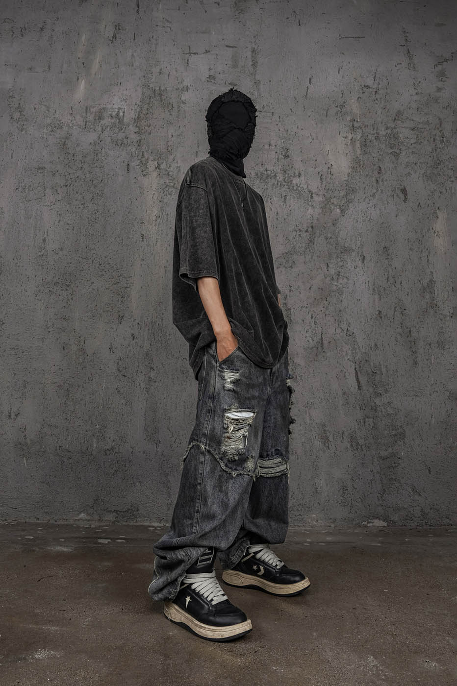 Distressed Washed Black T-shirt
