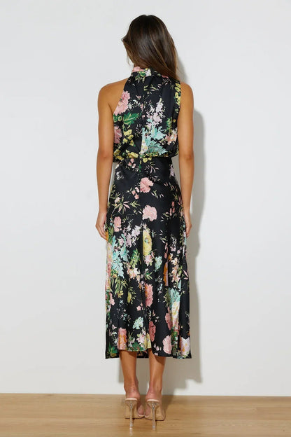 Wine Country Dates Halter Neck Elastic Waist Maxi Dress