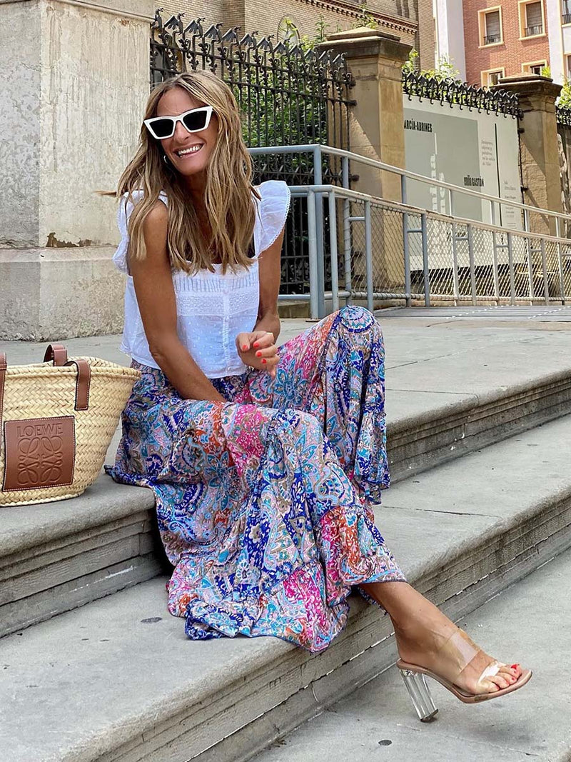 Ruffle Swing Maxi Skirt