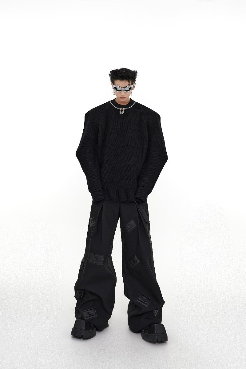 Stitched Vegan Leather Logo Pants