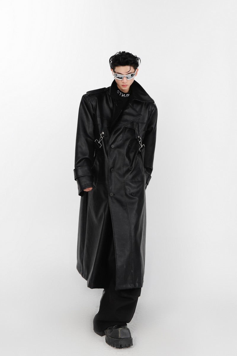 Layered Vegan Leather Coat