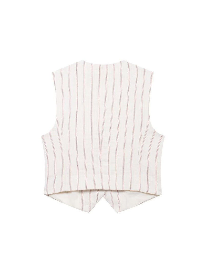 Striped Vest Waist Coat & Shorts With Belt Coord Set