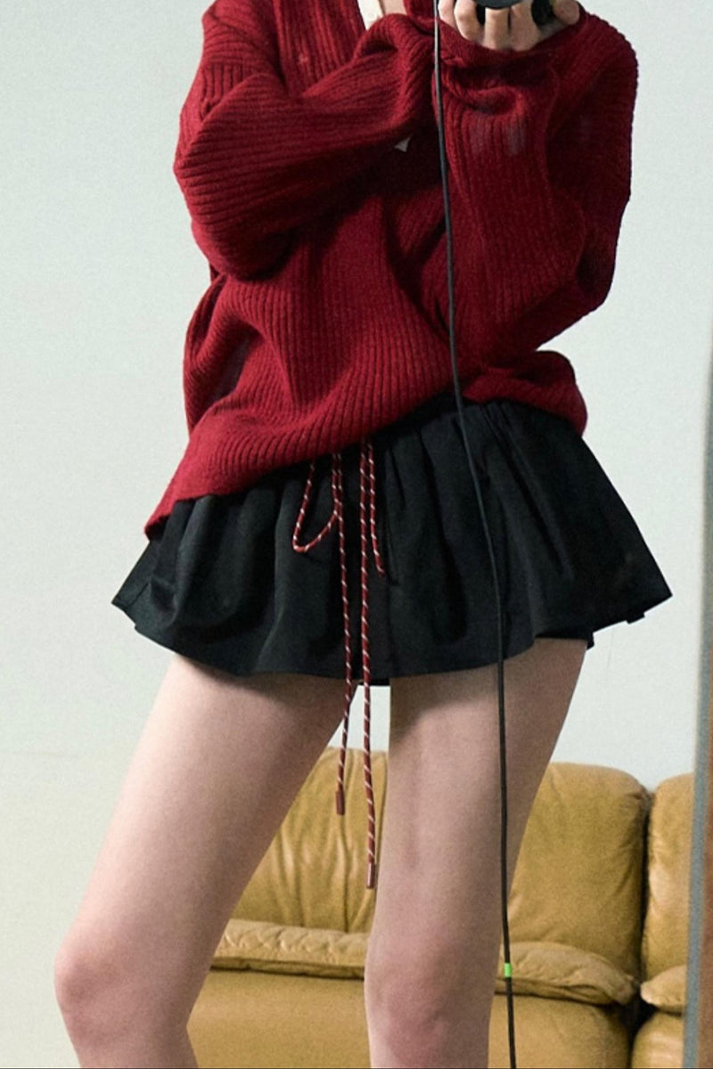 Cotton Bubble Braided Drawstring Skirt
