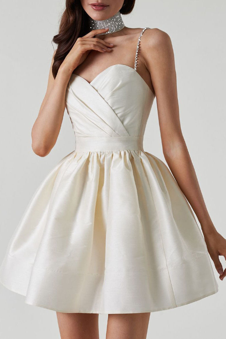 Sweet High-waist Ruched Fluffy Mini Dress