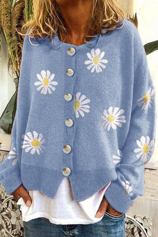 Round Neck Embroidery Knitted Sweater Cardigan