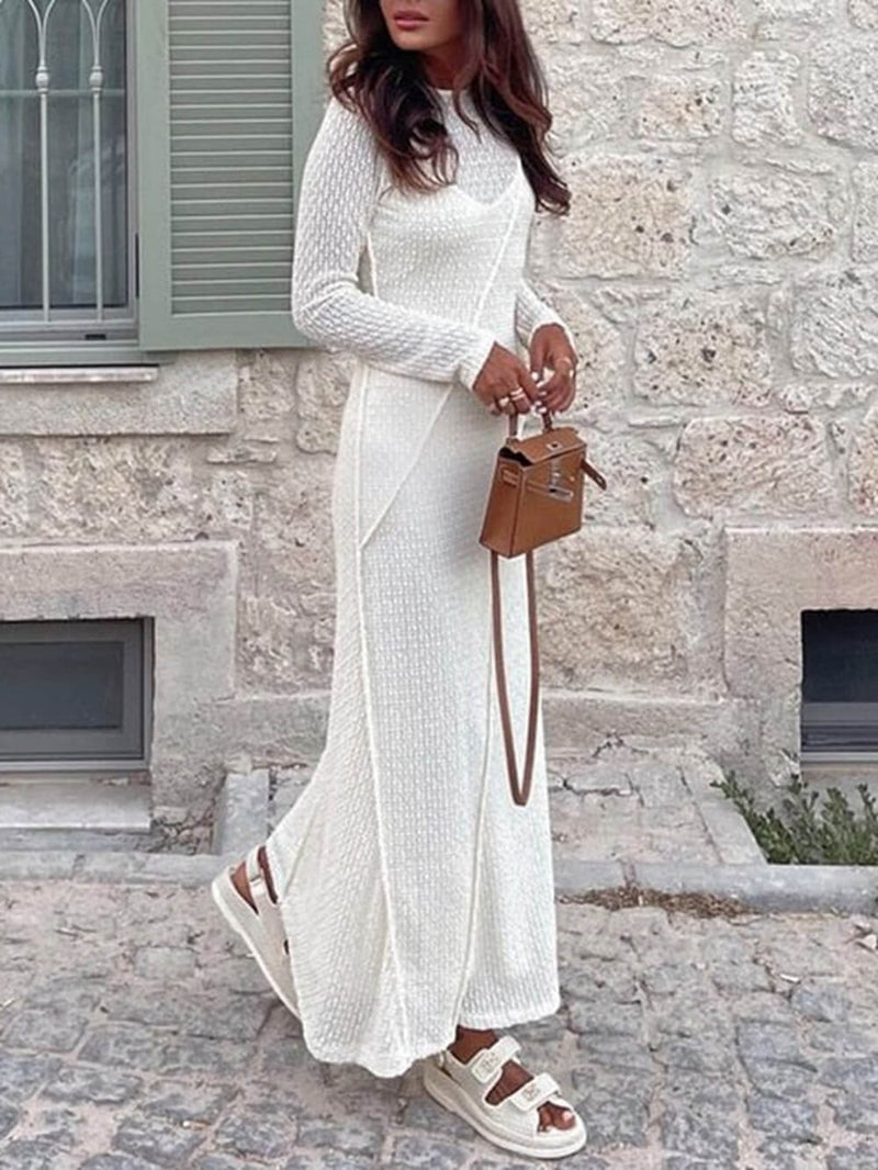 Jacquard Backless Paneled Long-sleeved Maxi Dress