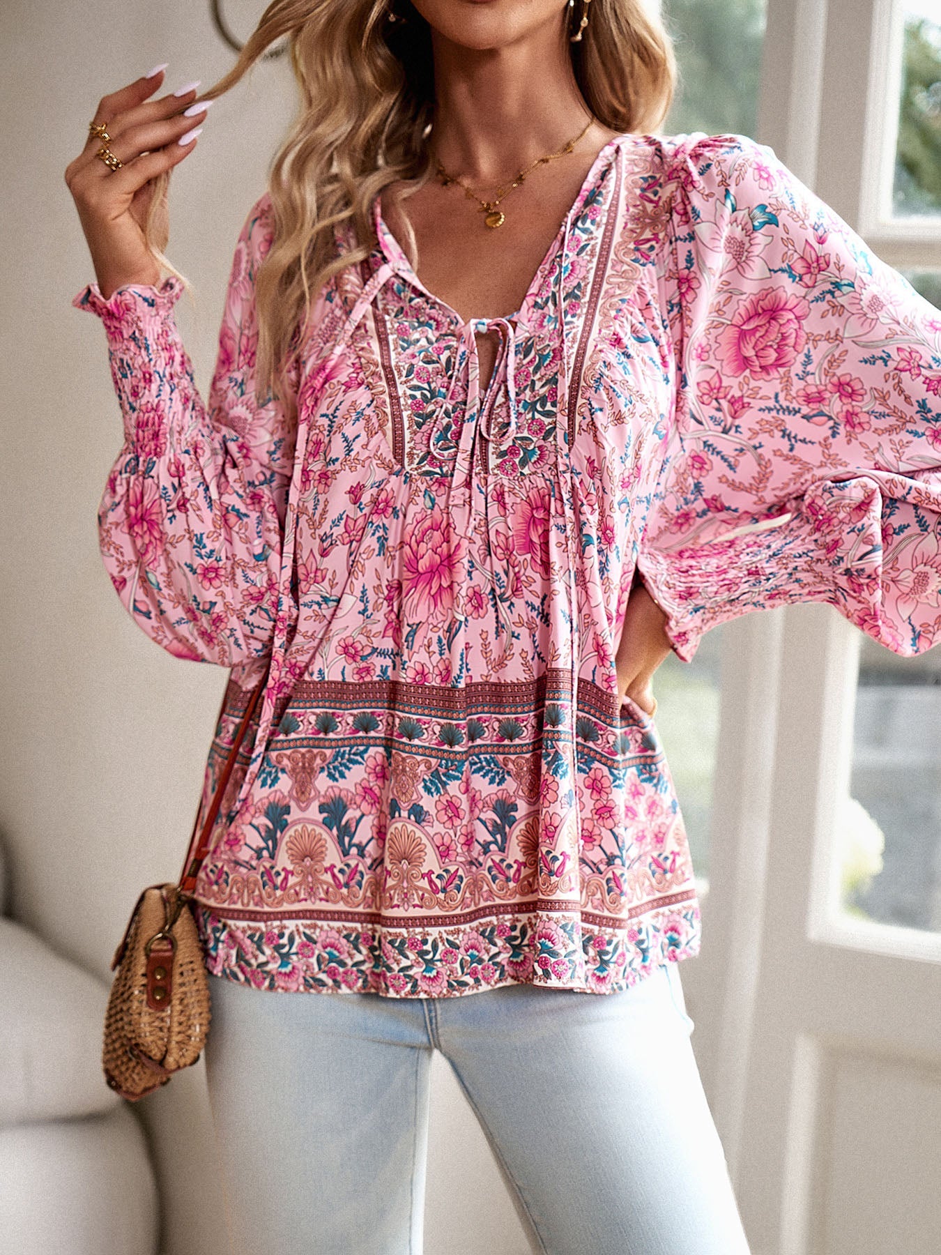 Ruffle V-neck Blouse