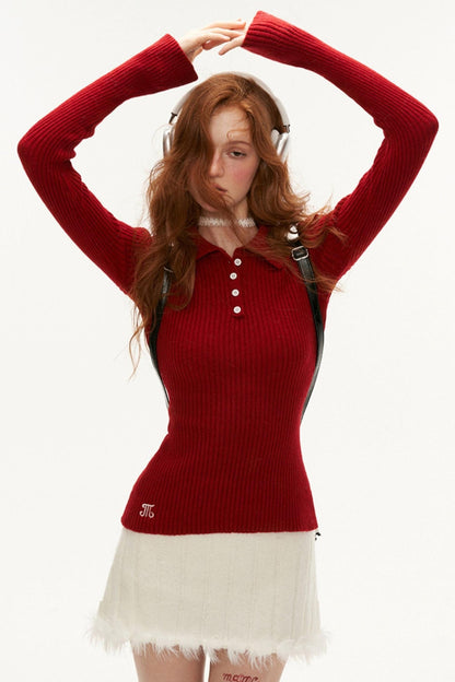 Ribbed Polo Sweater Sleeveless/long Sleeve