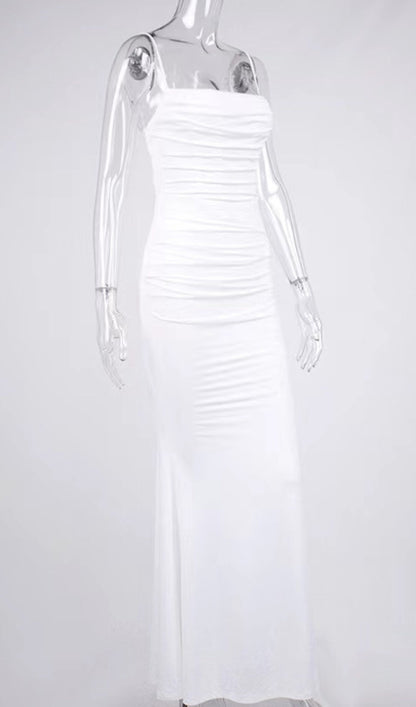 White Draped Corset Maxi Dress