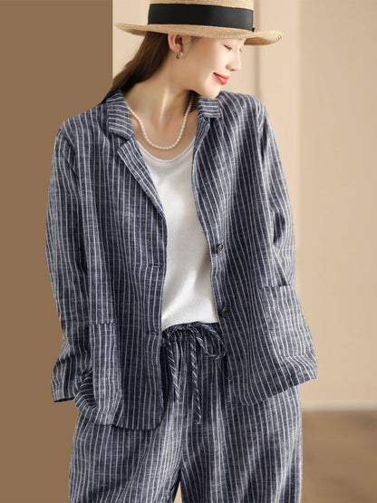 Stripe Spring Linen Shirt+pants Ii1057