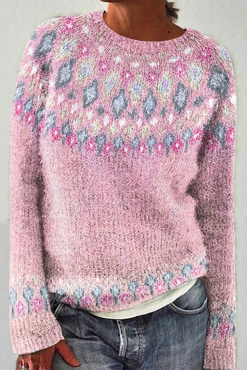 Long Sleeves Diamond Print Fuzzy Sweater(in 3 Colors)
