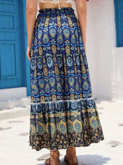 Shirred High Waist Skirt in Blue